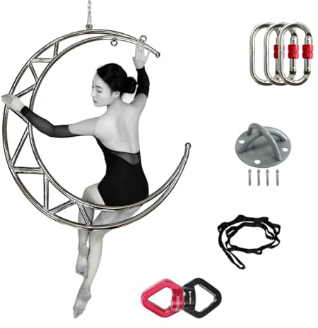 Cerchio Aereo Set di Cerchi Aerei a Forma di Luna, Attrezzatura per Cerchi Lyra in Acciaio Inossidabile, Anello da Ballo Aereo Girevole a 360° per Trapezisti/Esecutori, Carico Massimo 200 kg