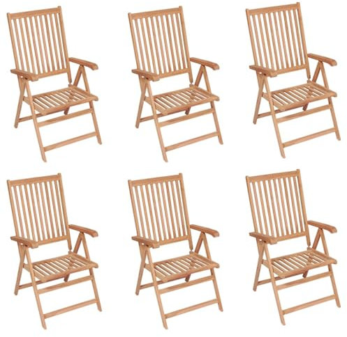Gecheer 6X Teak Massiv Gartenstuhl mit Armlehnen Verstellbar Klappbar Gartenstühle Klappstuhl Klappstühle Stühle Stuhl Essstuhl Gartenmöbel