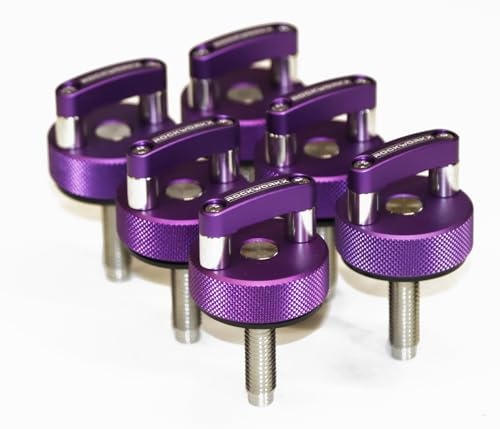 ROCKWORKX Green Billet Aluminum Hard Top Quick Removal Fastener Thumb Screw, Integrated D Ring, Compatible with Jeep Wrangler JK 2007-20018, JL 2018-2022 & Gladiator JT (Purple)