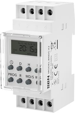 HBN Digitale Zeitschaltuhr für Hutschiene Schalttafeleinbau 3680W, 8 Schaltprogramme, 7 Tage Zeitschalter Wochenzeitschaltuhr, 24h Timer, Minutenprogramm, Sommer-/Winterzeit, Zufallsfunktion, IP20