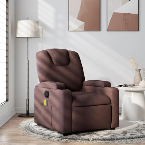 Homgoday Massagesessel Fernsehsessel Relaxsessel mit Liegefunktion Liegesessel Ruhesessel Polstersessel mit Verstellbare Rückenlehne & Fußteil | Vibrationsfunktion Dunkelbraun Stoff