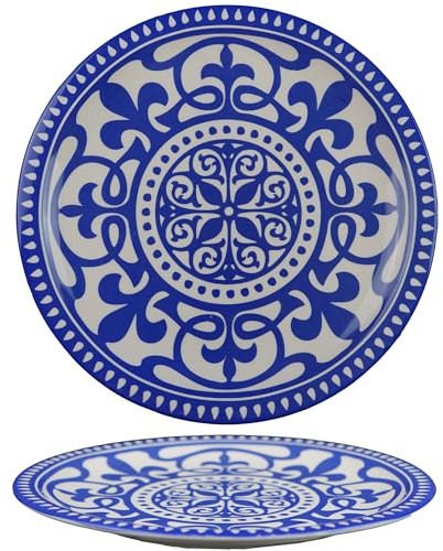 summa Pack de 6 platos llanos - Color Azul - 20 cm - Colección Patios - Platos de Porcelana - Diseño inspirado en Andalucía - Diseño elegante - Uso en casa y restaurantes (Azul, 26cm)