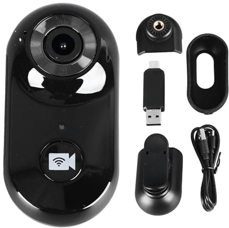 Jectse Mini Telecamera, Fotocamera Pollice Wireless OTG WiFi 1080P, Registrazione Continua 2H, Ricaricabile di Tipo C per Sport, Sicurezza, Vita Quotidiana (BLACK)