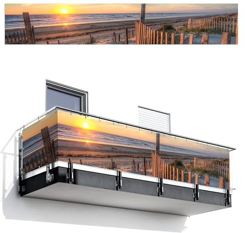MuchoWow© Balkon Sichtschutz Einseitig 85x500 cm Groß PVC Kunststoff Garten Windschutz ohne Bohren Wetterfest Sichtschutzzaun Terrasse Balkonverkleidung Deko Strand - Sonnenuntergang - Dünen