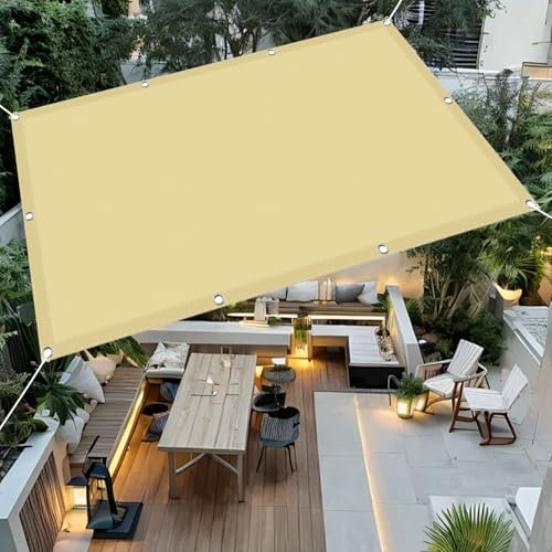 Sonnensegel mit Ösen 300 x 450 cm Wasserdicht Sonnenschutz Wetterschutz Uv-Schutz 98% Reißfest, Ohne Bohren, inkl Seil für Garten Terrasse Camping Balkon Outdoor, Creme Farben