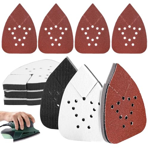 5pz 12-Fori Cuscinetto di Interfaccia per Levigatura dei Dettagli e 10pz Carta Vetrata a 12-Fori, Spugna Tamponi Carta Vetrata Cuscinetti per Dischi Abrasivi per Buffering
