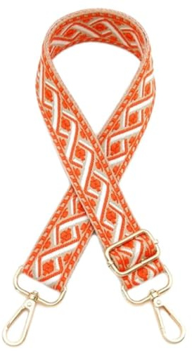Whakano Boho Schulterriemen Riemen 3,8cm Breit,Verstellbar Taschengurte Zum Wechseln,Längenverstellbarer 75-130cm,Taschen Strap für Schultertasche,Umhängetaschen,Golden Schnalle,Orange