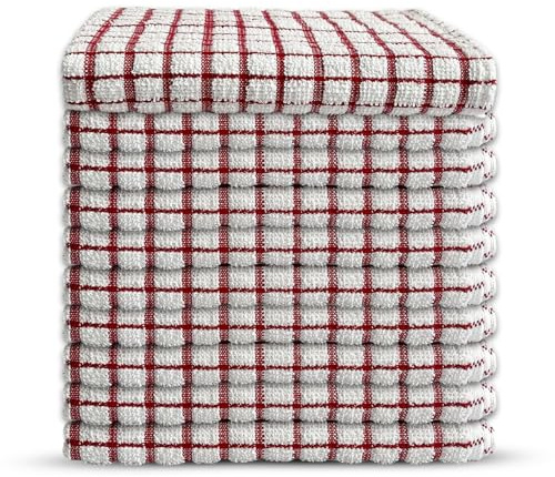 Beddings Direct Tea Towels - 46x65cm Cotton Kitchen Towels Pack of 10 - Absorbent & Lint Free - Durable Dish Cloths
