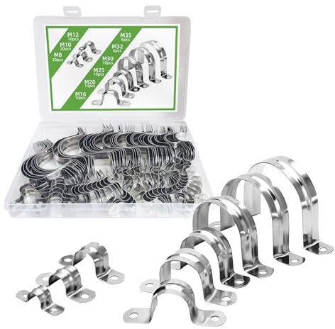 RRRST 102pcs U-Fascette Atringitubo Set 8 mm 10 mm 12 mm 16 mm 20 mm 25 mm 30 mm 32 mm 35 mm, Morsetti Per Tubi Acciaio Inossidabile 304, Per Il Fissaggio Di Tubi O Cavi