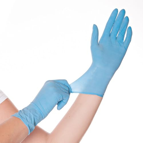 FRANZ MENSCH 100 Stück Hygostar Latexhandschuhe Allfood Skin | gepudert, Packung, blau, 9/L, L: 24cm, Einmalhandschuhe, Einweghandschuhe, Latexhandschuhe
