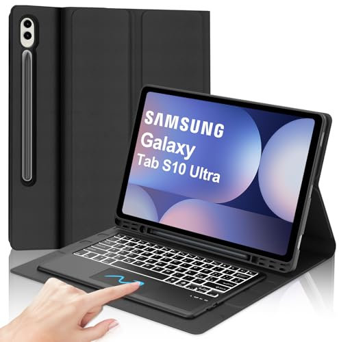 SENGBIRCH Custodia Tastiera per Samsung Galaxy Tab S10 Ultra 14.6 2024, 7 Colori Retroilluminati Italiano QWERTY Rimovibile Tastiera con Trackpad per Samsung Tab S10 Ultra/ S9 Ultra 14.6, Nero