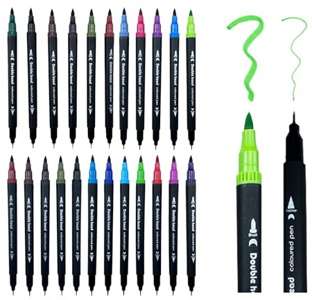 KAOTPO Filzstifte Dicke und Dünne, 24 Farben Fineliner Set, Dual Brush Pen Set für Handlettering Kalligraphie Aquarellpinsel Ausmalen Erwachsene (Schwarzer Stock, 24 Farben)