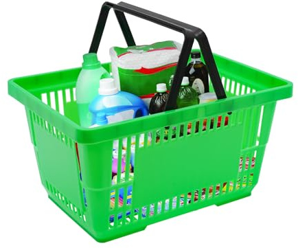 DUIBAII 12 Pcs Shopping Baskets, 28 L Plastic Shopping Baskets with Handles, Store Baskets Retail Baskets, Shopping Sundries Laundry Basket for Shopping, Laundry (Green)