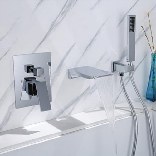 Rubinetto Vasca da Bagno con Doccetta Rubinetto Vasca a Cascata Cromato Miscelatore Doccia Incasso con Deviatore in Ottone