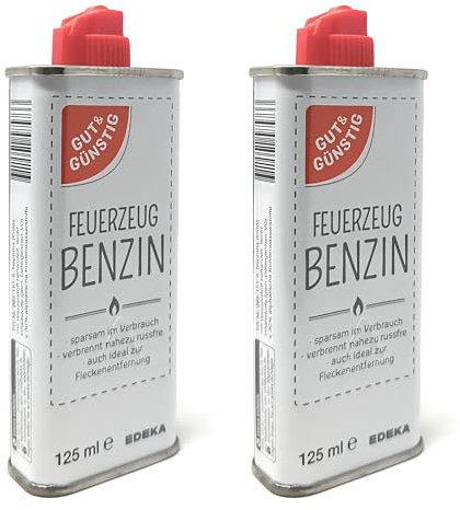 2 Stück Gut & Günstig Feuerzeugbenzin Feuerzeug Benzin 125 ml mit Kunststoff-Ventil
