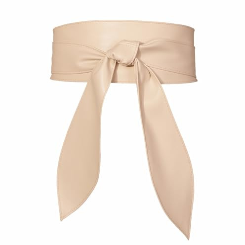 Heavyoff Damen Breiter Obi Gürtel Taillengürtel Breiter Wickelgürtel Taille Band zum Schnüren Hüftgürtel Bindegürtel für Kleid, Beige