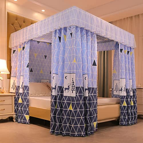 Prinzessinnen-Betthimmel mit 4 Eckpfosten, einfarbig, für Mädchenbetten, für Einzel-/Doppel-/Queensize-/Kingsize-Betten, Erwachsenenschlafzimmer, Kinderzimmer, Vorhangnetz-Dekoration (Blau-Marinebla
