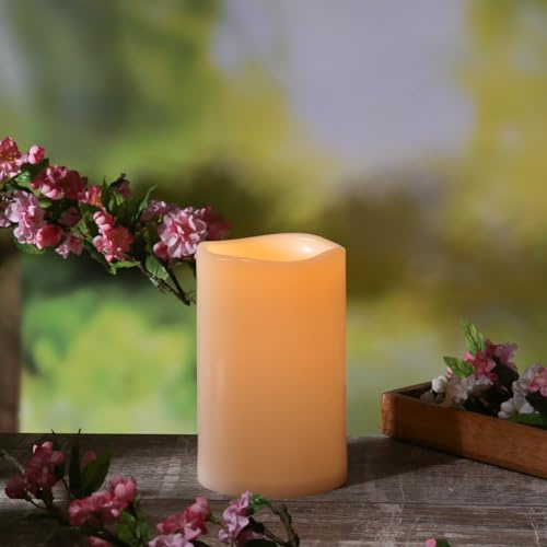 MARELIDA XXL LED Kerze outdoor Kunststoffkerze Außenkerzen mit Timer creme D: 12,5cm batteriebetrieben Gartendekoration für Außen (Höhe: 20cm)