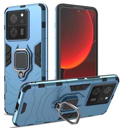RIIMUHIR Funda para Xiaomi 13T Pro, Antigolpes Carcasa, Protectora con Soporte Metálico de 360°, Protección Caso Cuerpo Completo con Lente Cámara (Azul)