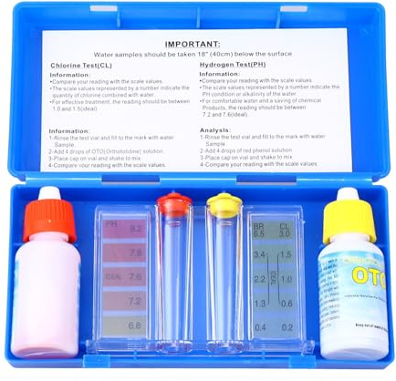 OFFSCH Kit de Prueba Química Alta Precisión para Piscinas y Fácil de Transportar Reactivos Líquidos Azules para Analizar la Calidad del Agua en Piscinas y Spas