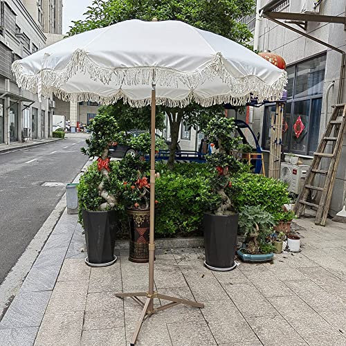 Ruiseawing Parasols de Jardin Vintage à Franges, Parasol de terrasse, Parasol de Table à Manger pour Jardin/terrasse/pelouse, Parasol de Plage de Vacances (Blanc Antique)