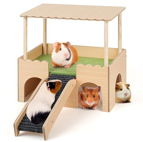 Mehrstöckiges Meerschweinchen Versteck mit Treppe und Matten – Extra Groß Meerschweinchen Schloss Abnehmbare Verstecke für Hamster, Kaninchen & Chinchillas，Abnehmbares Haus (Neu Grün)
