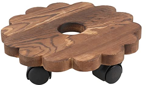 TOYANDONA Support Roulant pour Plantes Plateau en Bois Naturel et roulettes Universelles Chariot Rond 20 Cm pour Pots de Fleurs Adapté Jardin Intérieur et Extérieur