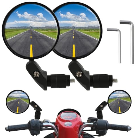 FunWorth Bike Mirrors, 2-Pack HD Wide Angle Bar End Mirrors for Handlebars UK 360° Adjustable Convex Lens with Hexagonal wrench, Fits Mountain/Road Bikes, Motorcycles & Mobility Scooters