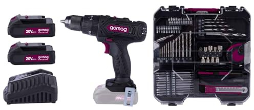 Gomag Akku Schlagbohrschrauber 20V mit 74-tlg Zubehör Koffer CSK74 | 2-Gang Getriebe Akkuschrauber | Schlagbohrfunktion | 50Nm | 1,5-13 mm Bohrfutter | LED Leuchte | mit 2x 2Ah Akku & Ladegerät
