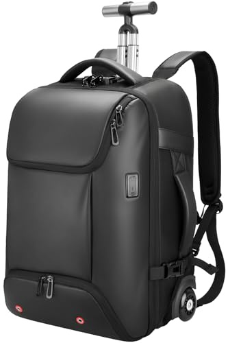SWICKY RICOOI Rolling Backpack,travel backpack with wheels,Water Resistant carry on luggage with USB C Ports,Anti-Theft,wheeled backpack for travel,Business and Commuting