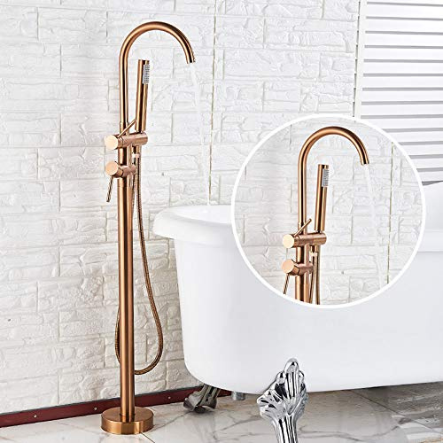 Luxury Gold Floor Mounted Bathtub Fcet - Single Handle Shower Set with Handheld Sprayer, Freestanding Mixer Tap for Bathroom - Brushed Rose Gold Finish