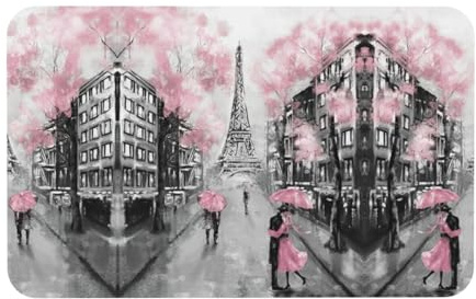 Fgwaauh Paris Street - Alfombrilla de ducha con diseño de la Torre Eiffel con diseño floral rosa de diatomeas y tierras de diatomeas, antideslizante, superabsorbente, de secado rápido