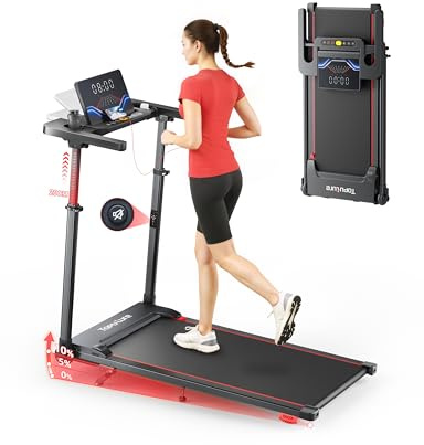 Tapis de Course 6 en 1,Pente 0%-5%-10%,Vitesse 12km/h,Hauteur de la Colonne Montante télescopique 20CM,Walking PadTapis de Marche,Tapis Roulant,2.5 HP,Compact et Portable,Adapté aux familles