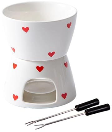 FytStycale Fondue Chocolat Bougie, Mug à Fondue au Chocolat en Céramique, Pot de Fonte pour Réchauffer Chocolat, Beurre et Fromage, Idéal Maison et Fêtes, 2025 Nouveau, Cœur Blanc avec Fourchette