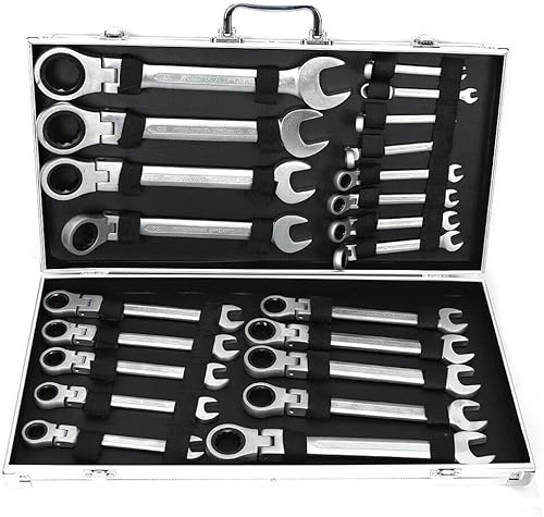 MIIWWOWO Schraubenschlüssel Set 22tlg 6-32mm Ratschenschlüssel Ratsche Satz -Maulschlüssel Gabelschlüssel Tool - Gelenk Ratschenschlüsselsatz Ringschlüsselsatz mit Box (mit Aktivitätskopf)