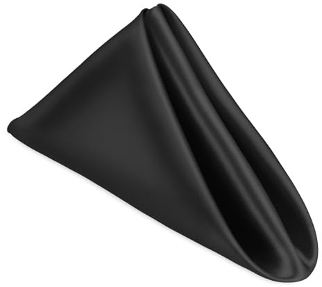Piriuuo Black Cloth Napkins Set of 6, 20 X 20 Inch Black Napkins Cloth Square Reusable Polyester Table Napkin Cloths Bulk with Hemmed Edges for Dinners Parties Weddings Banquets