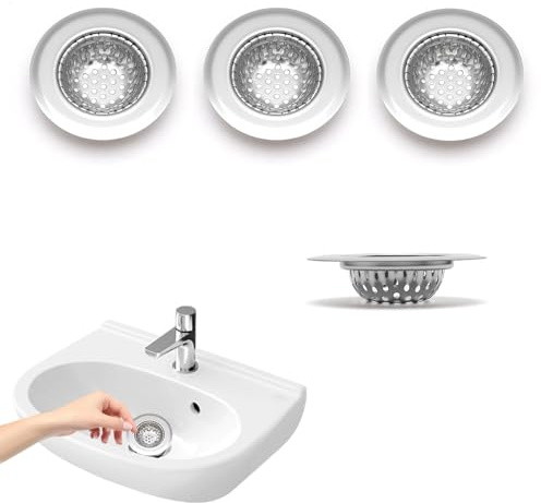 WJUAN 4 Piezas Colador Fregadero, 5,5 cm Rejilla Fregadero Cocina, Acero Inoxidable Rejilla Desague Cocina, Plateado Filtro para Desagüe de Baño, para Fregadero, Baño, Cocinas
