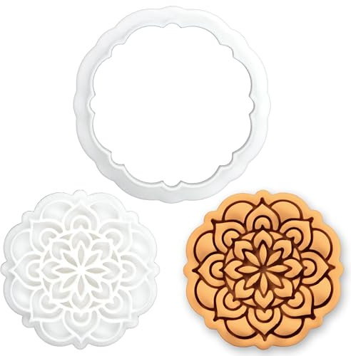 BAKERLOGY Mandala Mini Cookie Cutter & Stamp (Style 1) – Sacred Geometry Biscuit Cutter for Cookies, Fondant & Crafts