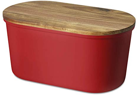 ECHTWERK Fresh, Contenitore per Pane in melamina, Cestino per Pane con Coperchio e Tagliere in Legno d'acacia, per 1 kg di Pane, 37 cm x 22 cm x 17 cm, Rosso