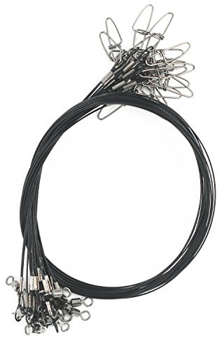 20pcs Heavy Duty Fishing Leaders: 19 Stainless Steel Wire Leaders Black with snap and Swivel for Pike Catfish