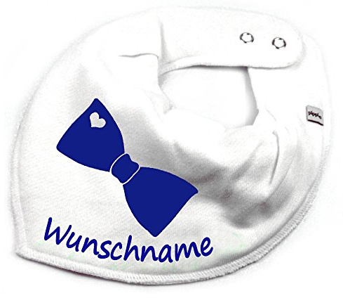HALSTUCH mit Namen oder Text personalisiert für Baby oder Kind aus Baumwolle in Einheitsgröße Fliege