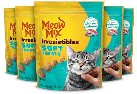 Meow Mix Irresistibles Soft Cat Treats Made With Real Salmon, 3 Oz. Pouch (Pack of 5)