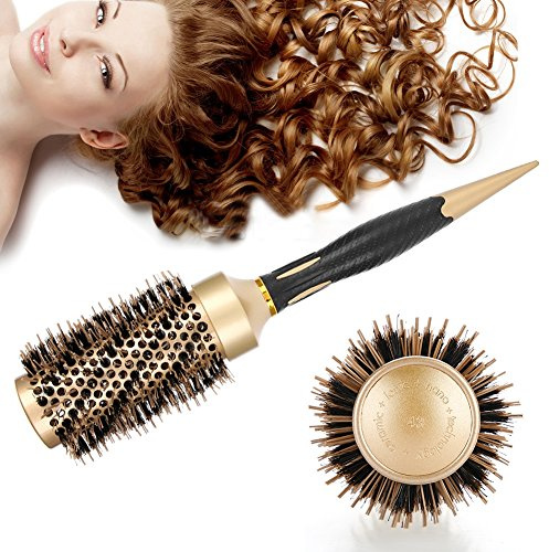 Spazzola rotonda dei capelli, spazzola per capelli in ceramica rotonda setole naturali in cinghiale per asciugare capelli, pettine antistatico professionale per capelli spazzola(45 mm)