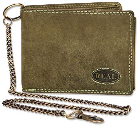 Herren Geldbörse mit Kette Leder Bikerbörse Biker Portemonnaie Brieftasche RTT-1 (Grün-Querformat)