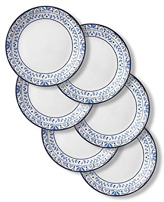 Corelle Vitrelle Salad Plates Set Triple Layer Glass and Chip Resistant, 9-Inch Lightweight Round Plates, Portofino, Caspian, 6-Piece