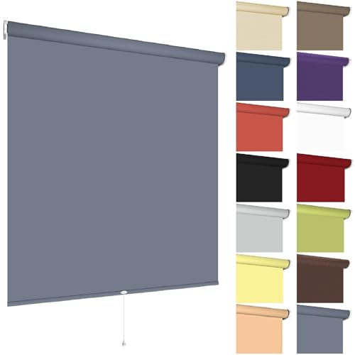 Springrollo Mittelzugrollo Schnapprollo viele Größen und Farben Montage Träger Metall Rollo Vorhang Blickdicht lichtdurchlässig Fenster Sonnenschutz Sichtschutz Blendschutz (180 x 180 cm, Dunkelgrau)