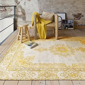 FRAAI | Home & Living Vintage Teppich - Dreams Ockergelb - 140x200 cm | Baumwolle - Flachgewebe - Vintage - Klassik, Industrielle - Wohnzimmer, Esszimmer, Schlafzimmer