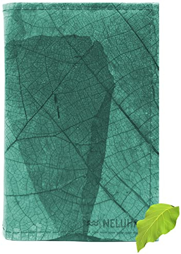 NELUHA Notizbuch A5 blanko nachfüllbar aus Teakblättern vegan nachhaltig Leder Alternative Tagebuch Buch Journal Buchhülle Hülle Reise (Türkis)