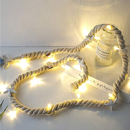 LED Muschel Lichterkette,Maritime Deko Outdoor,Tischdeko maritim LED-Lichterkette 15 Leds Seestern Muscheln Sommer Deko Meer batteriebetrieben, 1,5M (Beiges Baumwollseil)