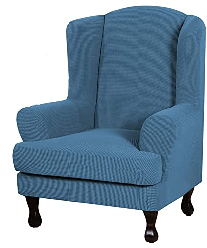 JHLD Ohrensessel Überzug, Moderner Jacquard Stretch Wasserabweisend Easy Set Sessel Schonbezug Waschmaschinengeeignet, Sesselhülle, Blau, 2-teilig
